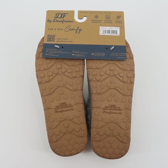 Dearfoams Large 9-10 Gray Sweater Knit Indoor Outdoor Memory Foam Slippers NEW - Picture 8 of 12